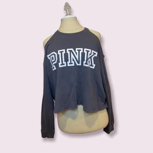 PINK gray open shoulder crewneck